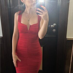 Hello Molly Red Ribbed Bodycon Midi Dress